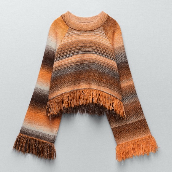 Zara cropped fringe knit sweater. Size large - Picture 2 of 5